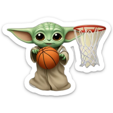 baby yoda throwing a basketball to a net sticker