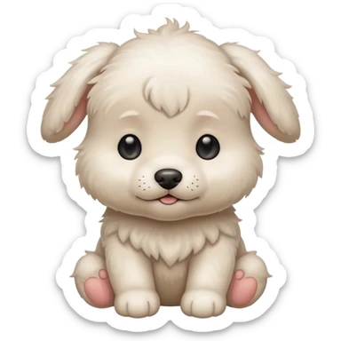 a white cute baby dog with a small gray stain on one eye sticker