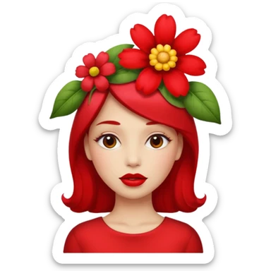 Create an emoji that lips are big, red, shiney and have flower on her head sticker