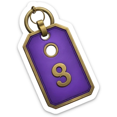 antique brass hotel key with large purple leather room number tag sticker