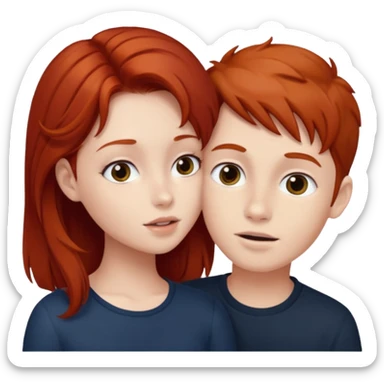 Redhead boy and dark brown haired girl making out sticker