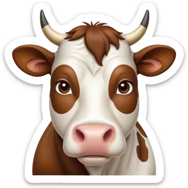 cinematic-noble-brown-and-white-cow-portrait-emoji,-poised-and-regal,-with-a-large,-sturdy-build-and-a-beautifully-patterned-hide-of-rich-brown-accented-by-crisp-white-patches,-deep-set-soulful-brown-eyes,-simplified-yet-sharp-and-sophisticated sticker