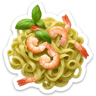 The plate of Italian pasta pesto with shrimps sticker