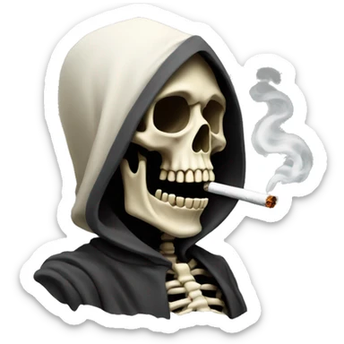 A hooded skeleton smokes a cigarette sticker
