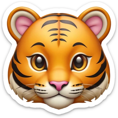 Cinematic Cute Tiger Portrait Emoji, Head tilted playfully and inquisitively, with a sleek, graceful form accented by vivid stripes and round, sparkling eyes filled with charm, Simplified yet irresistibly adorable features, highly detailed, glowing with a warm, inviting wild glow, high shine, affectionate and lively, stylized with a touch of whimsical feline grace, soft glowing outline, capturing the essence of a mischievous yet loving tiger that seems as if it could leap out of the screen into your arms! sticker
