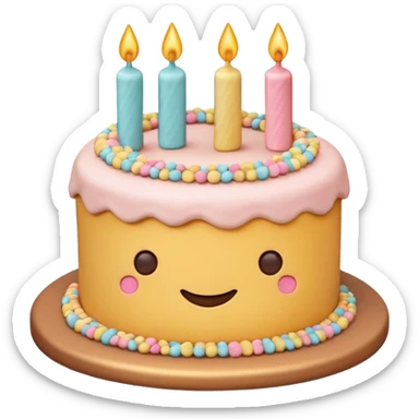 brandcake emoji in Airbnb style, stylized cake shape with Airbnb 'Bélo' symbol as cake topper, soft rounded edges, warm inviting color scheme sticker