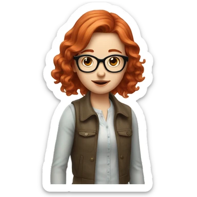 red hair pale girl emoji wavy mid length hair with glasses sticker