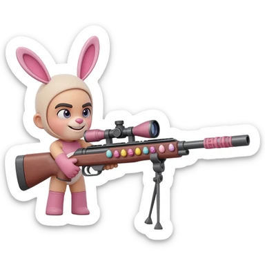 easter theme sniper rifle like with bunny ears and eggs and pink sticker