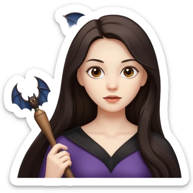 woman with long dark hair with a bat flying nearby sticker