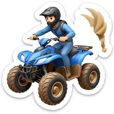 man riding an ATV, dynamic action pose, off-road vehicle, dust trail, 3D cartoon, mobile game icon style, clean background, no text, no watermark

 sticker