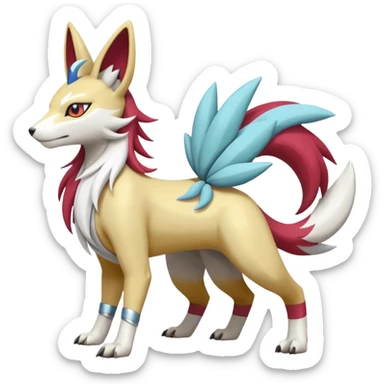 WereGarurumon-Suicune-Linoone-Meloetta-Renamon-Zangoose-fusion-hybrid-creature (full body) sticker