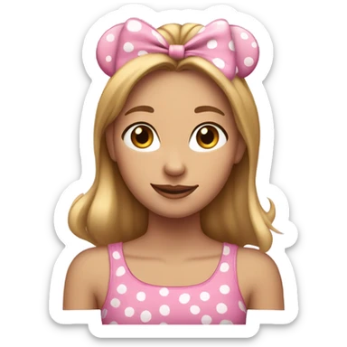 Light brown haired white girl wearing Minnie Mouse ears sticker