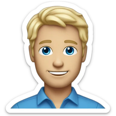 52 year old blue-eyed blonde-haired personable trustworthy professional male in blue shirt sticker