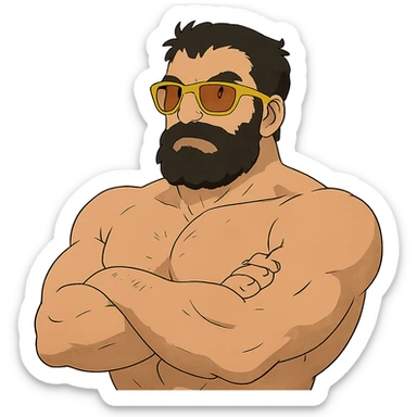 muscular man with black beard wearing yellow sunglasses sticker