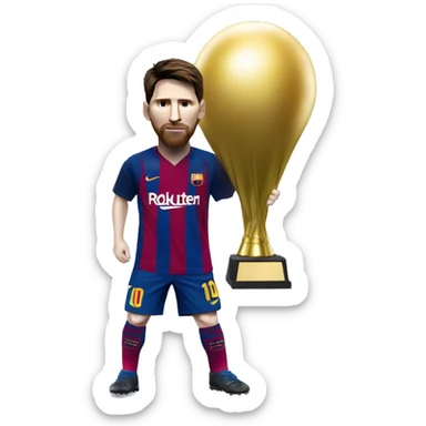 lionel Messi with the super ballon dork trophy sticker