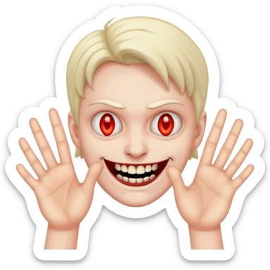 evil smile with maniacal hands sticker