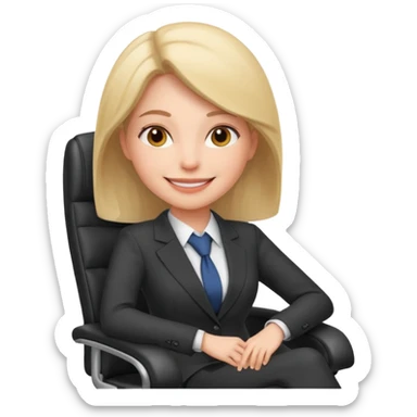 Cartoon face woman smiling and relaxing and aligned in a chair in office make the face a cartoon character  sticker