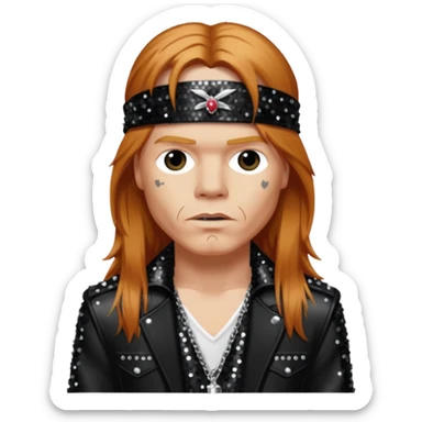 Axl Rose from Gun n Roses with long reddish blonde hair, black sequin outfit sticker
