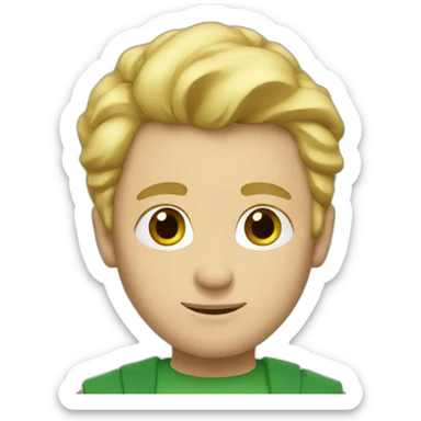 Man, blond hair, green tunic, sticker
