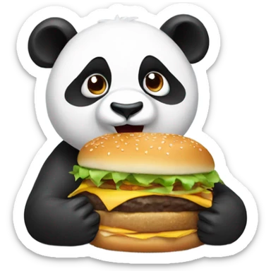 Panda with brown hair eating a burger sticker