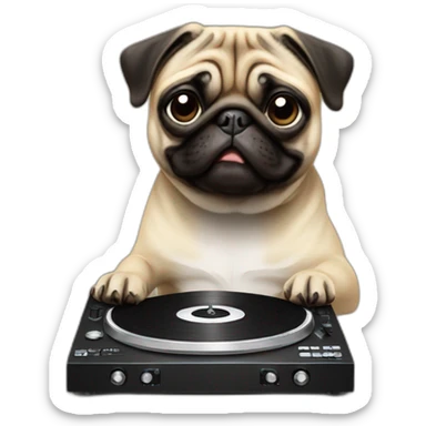 Dog pug djing on turntables sticker