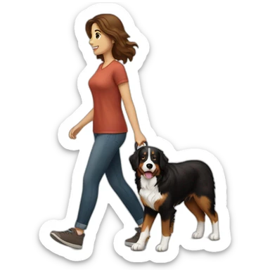 brown-haired-woman-walking-bernese-dog sticker