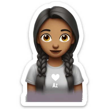 A girl who has heart in the eyes and she is wearing a t-shirt that's written on it "I love aziz" sticker