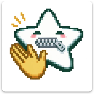 A 100 x 100 pixel emoji representing applause, with a star-shaped mouth that includes a zipper, based on the attached image. The star should be creatively shaped to convey the action of clapping. The emoji should be in the same style as the reference image. sticker