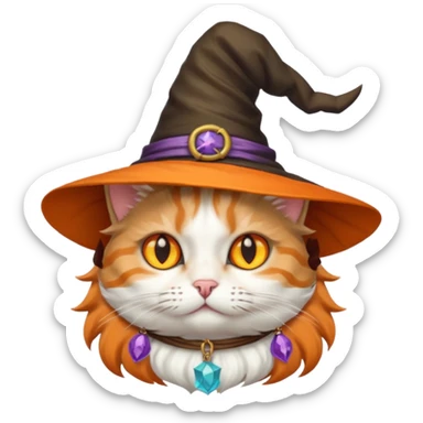 A cat with a witch hat sticker