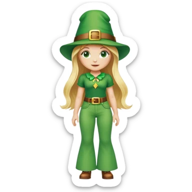 Blonde haired girl in green bell bottoms and leprechaun hat sticker