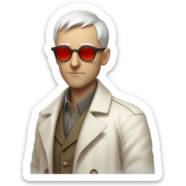 <excerpt>
A white man with real short hair, short mutton shops donning small red tinted sun glasses in a dirty white trench coat, is an alchemist.
</excerpt> sticker