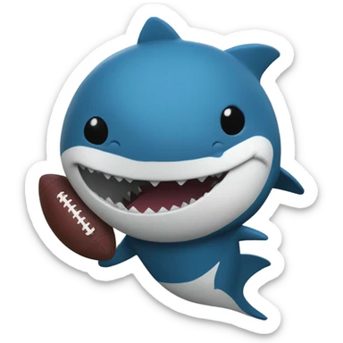 The symbol of the football team in a blue shark costume holds a ball sticker
