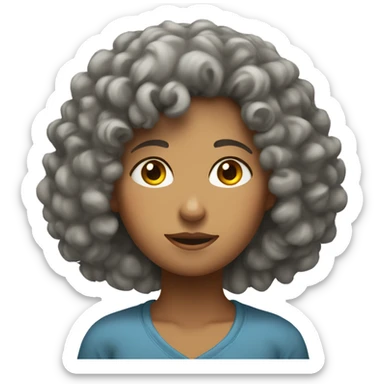 A sleepy curly in class girl wearing a pan on the head sticker