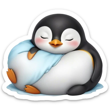 Meme-Worthy cute Sleeping Baby Penguin Portrait Emoji, Head resting peacefully with a contented smile, showcasing luxuriously soft down and a serene, slumbering gaze, Simplified yet hilariously adorable features, highly detailed, glowing with a soft, drowsy polar light, high shine, relaxed and utterly lovable, stylized with an air of playful laziness, bright and heartwarming, soft glowing outline, capturing the essence of a sleeping baby penguin that feels destined to become the next viral icon of adorable rest! sticker