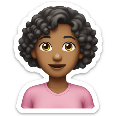 Tan girl with curly black hair wearing a pink shirt sticker
