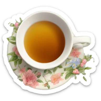create a cozy cup of tea the cup should be floral  sticker