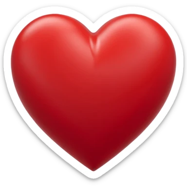 Un icono 3D de un corazón rojo brillante, estilo minimalista y moderno, textura suave y plástica (estilo claymorphism), iluminación de estudio con reflejos suaves, renderizado hiperrealista en alta resolución (8k), sobre un fondo de color sólido y contrastante sticker