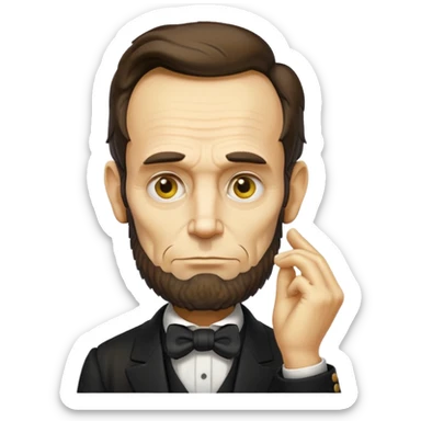 yellow emoji face of Abraham Lincoln, hand on chin in thinking pose, serious yet comical expression sticker
