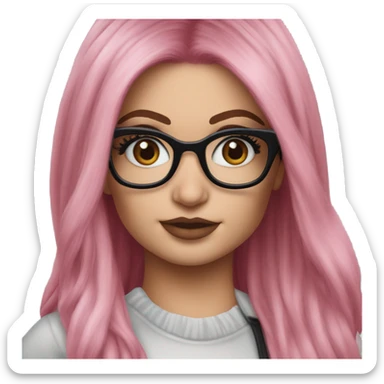 Photo Realistic kylie jenner stylish pink hair BLUE eyes and glasses  sticker