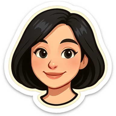 Make the girl cute with pale skin and a smile similar to Samsung Sam. Add more details such as eyes, hair, lips, and makeup. Style should be clean and minimalist like Telegram stickers, suitable for a Telegram bot profile. Transparent background. sticker