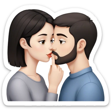beautiful pale brunette girl with brown eyes kisses pale man short black hair small beard grey eyes sticker