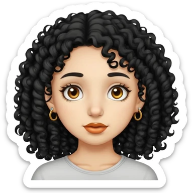 LightSkin girl with black curly hair nose ring on left nose  sticker