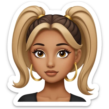 A girl with a tan skin tone with makeup and eyeliner with a high ponytail sticker