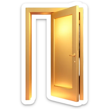 3D emoji style, dark environment featuring an elegant golden door ajar. Powerful and focused white light shaft and intense glow blasting through the opening. High contrast lighting. No background. sticker