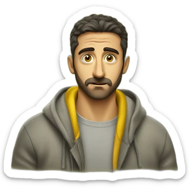 Armenian men in yellow sweatshirt shocked looking at kamera sticker