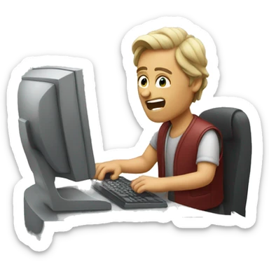 using computer, saying no sticker