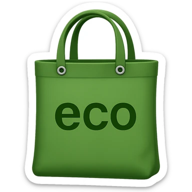 Add the word 'eco' as a logo to the bag, make the bag green, in the style of apple emojis with no background (transparent). The style is apple emoji style, concise and clean. sticker