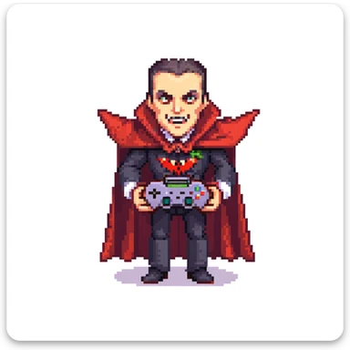Count Dracula vampire with fangs and cape holding a gaming controller sticker