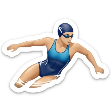 An icon featuring a swimmer in mid-stroke, cutting through the water with a strong, fluid motion. The design includes ripples around the swimmer’s body and a pool lane line in the background, symbolizing speed and technique in swimming. Transparent background highlights the grace sticker