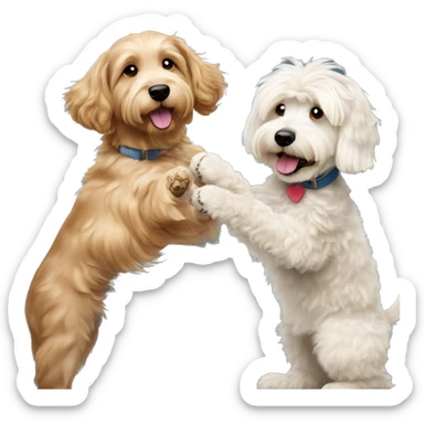 goldendoodle dog and havanese dog giving each other a high five sticker
